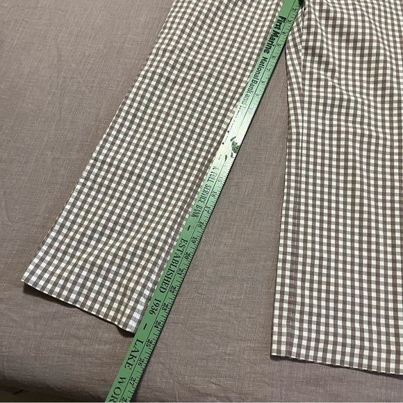 J. McLaughlin Brown White Gingham Pants Size 6 Straight Leg Summer Fall Preppy - Picture 3 of 7